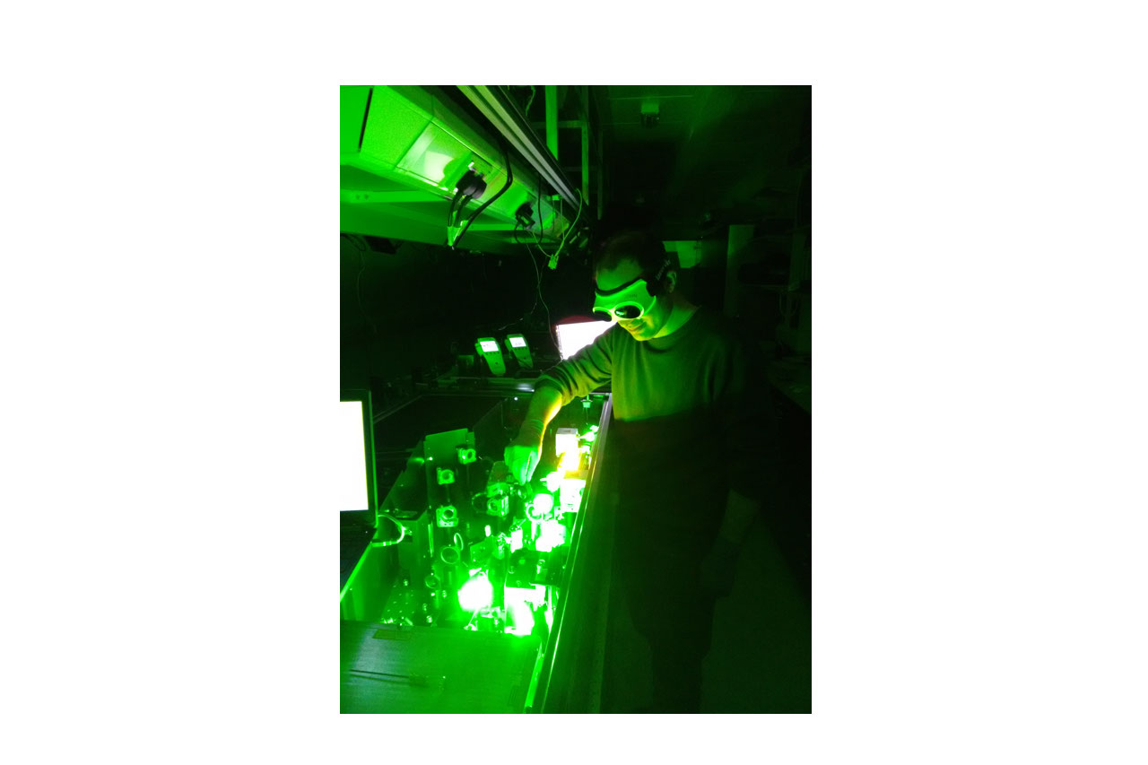 Prof John Travers uses a laser in the lab