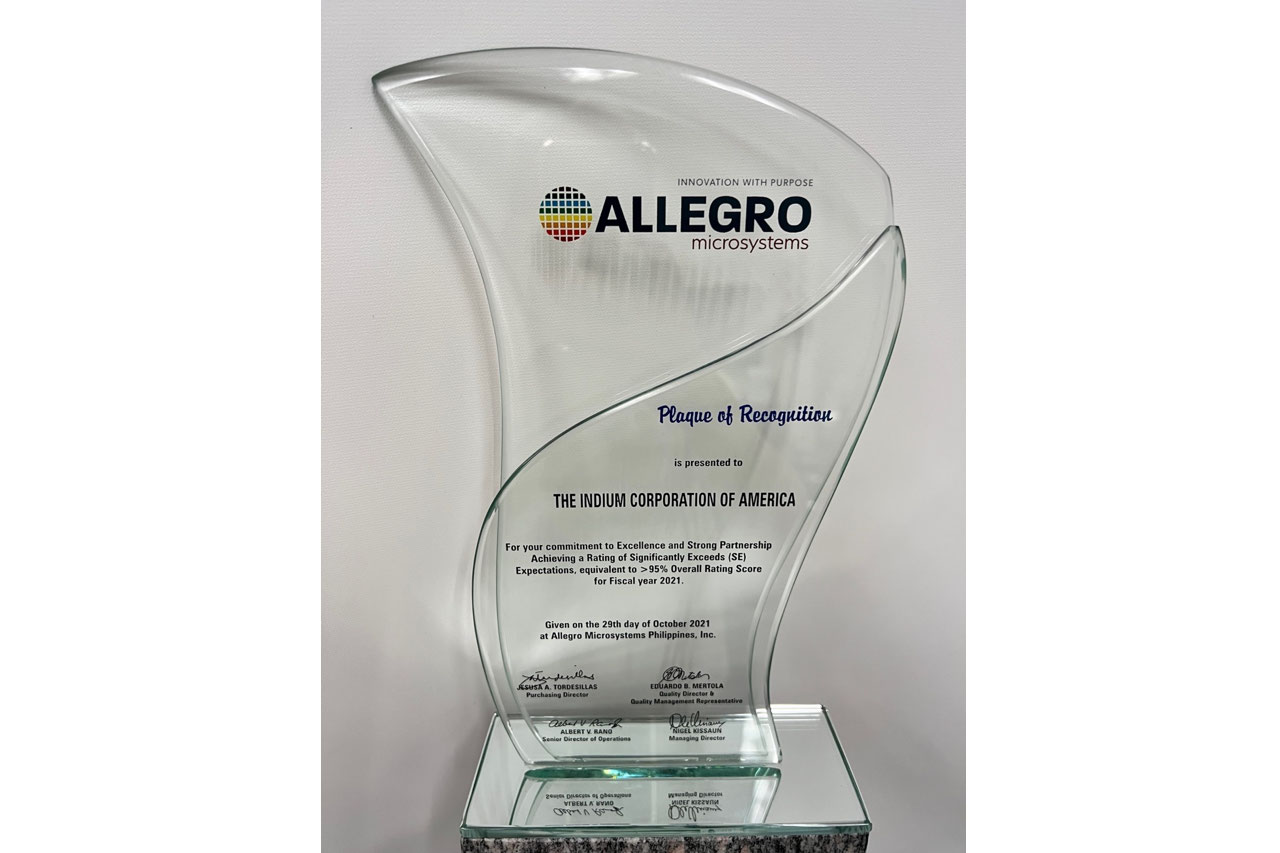 Indium Corporation Earns allegro microsystems excellence award