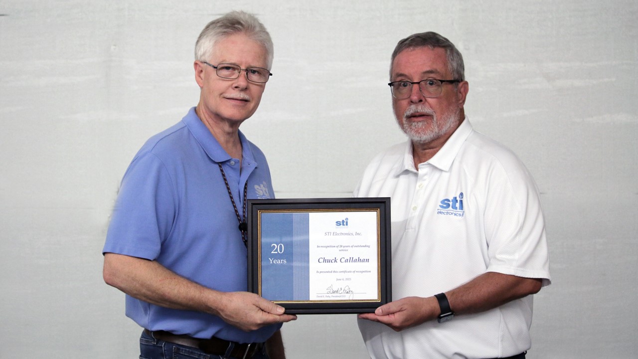 STI Electronics, Inc. Celebrates Chuck Callahan’s 20-Year Work Anniversary STI Electronics, Inc. Celebrates Chuck Callahan’s 20-Year Work Anniversary