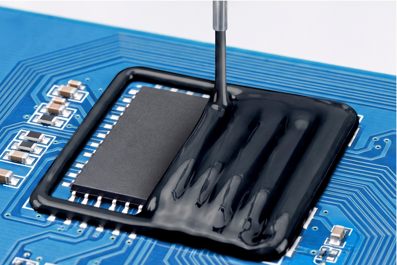 Selective PCB potting using the dam-and-fill process protects defined areas of highly integrated automotive PCBs Selective PCB potting using the dam-and-fill process protects defined areas of highly integrated automotive PCBs