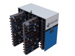 Inovaxe InoHD high-density SMT storage system with servo-driven mobile shelving and pick-to-light technology on display