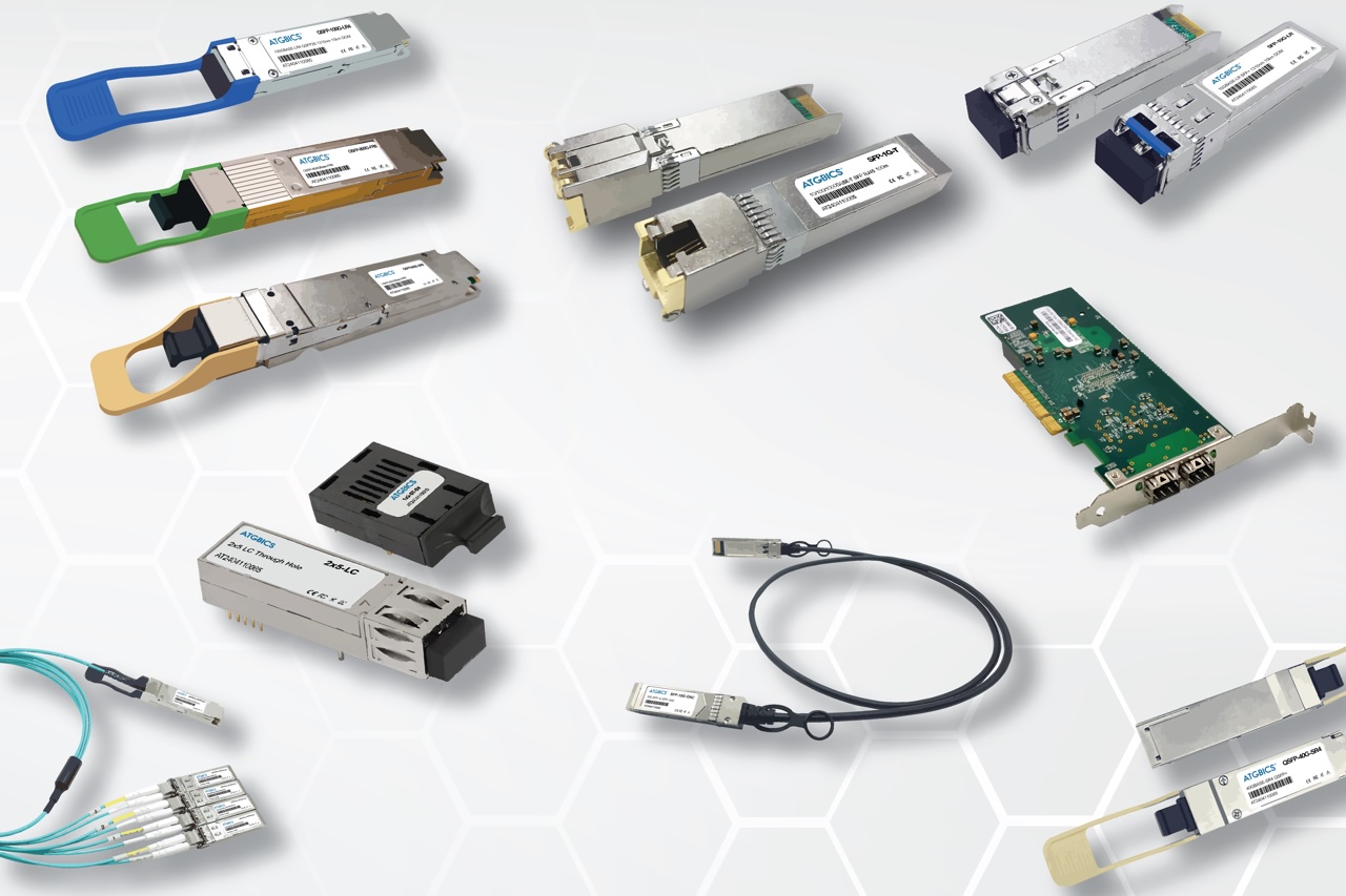 ATGBICS industrial network connectivity solutions including transceivers and cables on display at electronica 2026