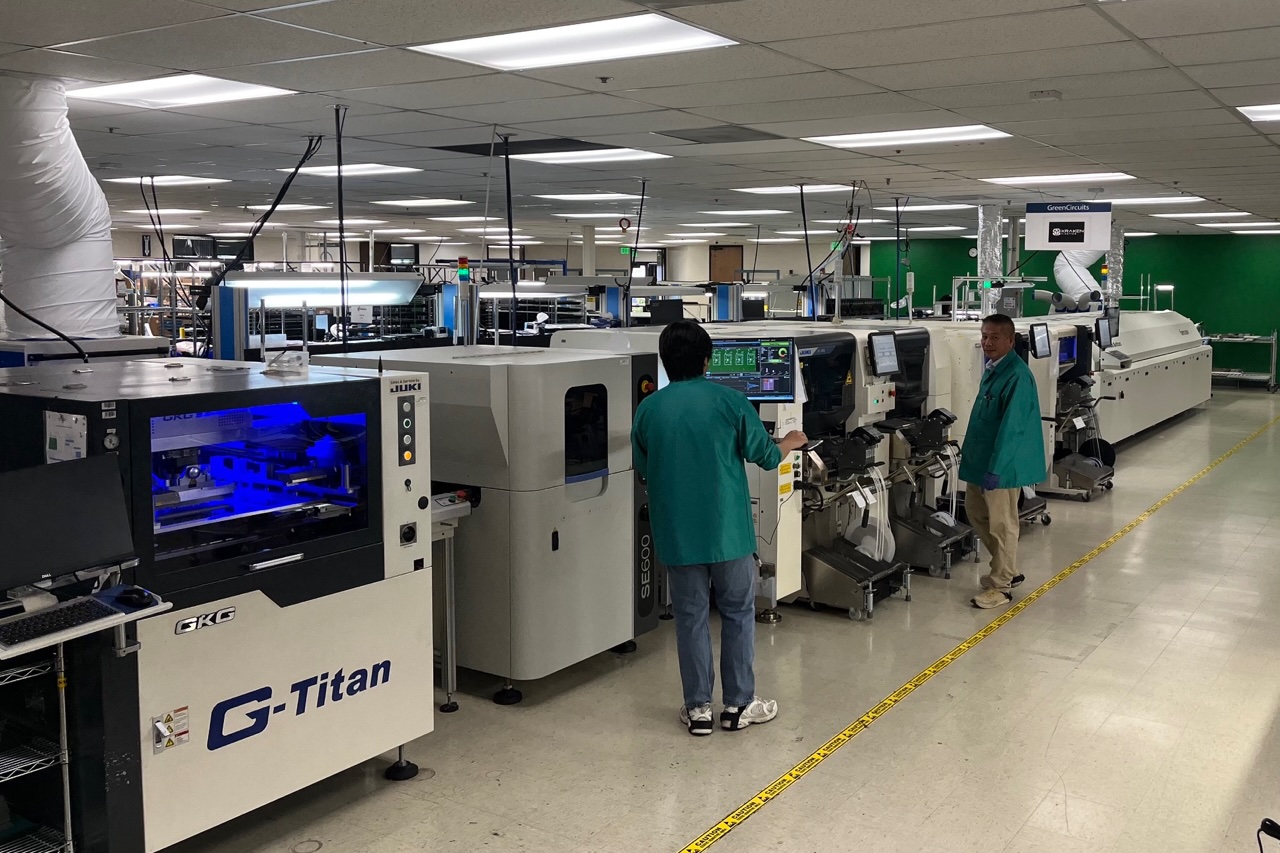 Green Circuits sixth SMT production line featuring Juki pick-and-place machines and Vitronics Soltec reflow oven