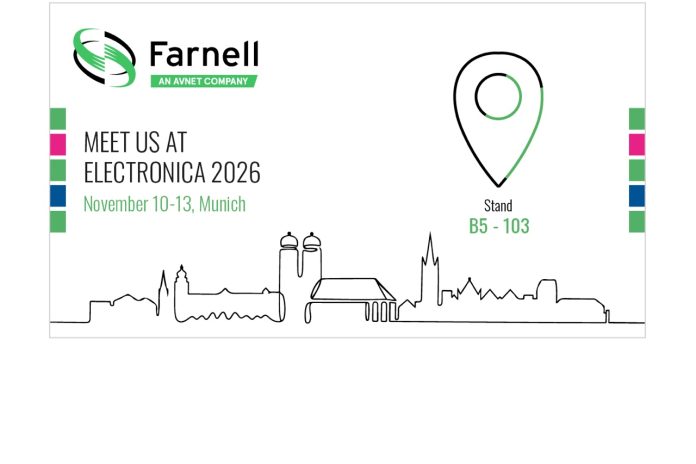 Farnell exhibition stand at electronica 2026 in Munich, Germany, Hall B5 Avnet City stand 103