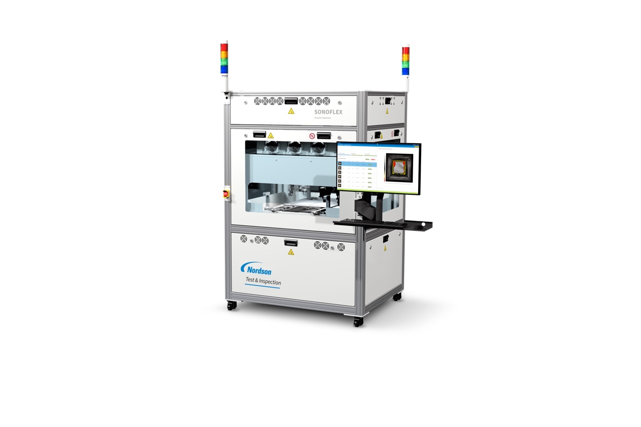 nordson-ami-sonoflex.jpeg Nordson SonoFlex Acoustic Microscopy Inspection system displayed at SEMICON West 2026 in San Francisco